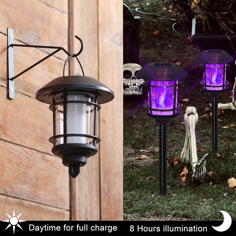 Dynaming 6 Pack Solar Flame Torch Lights Outdoor, Dual Use Flickering Purple Flame Garden Light, Hanging Lantern, Auto On/Off & Waterproof Halloween Lighting for Lawn Patio Yard Walkway Driveway - Image 3